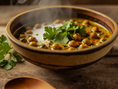 Vegetarisk curry med kokosmjölk och kikärtor